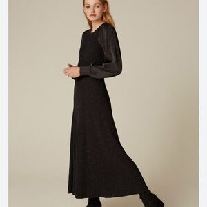 ME+EM | Dresses | Meem 2 Xs Metallic Lux Rib Balloon Sleeve Dress Black Gold  Maxi Shimmer Holiday | Poshmark